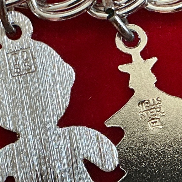 Wells Vintage 1970’s Sterling Silver Double Link Charm Bracelet With 10 Charms - Picture 11 of 14